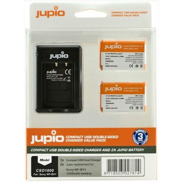 Jupio Value Pack: 2x Battery NP-BX1 + Compact USB Double-Sided Charger